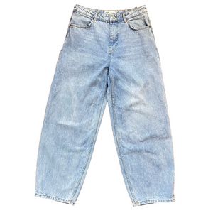 Zara Classic Mid Blue Barrel Jeans 10 100% Cotton Light Wash High Rise Women's